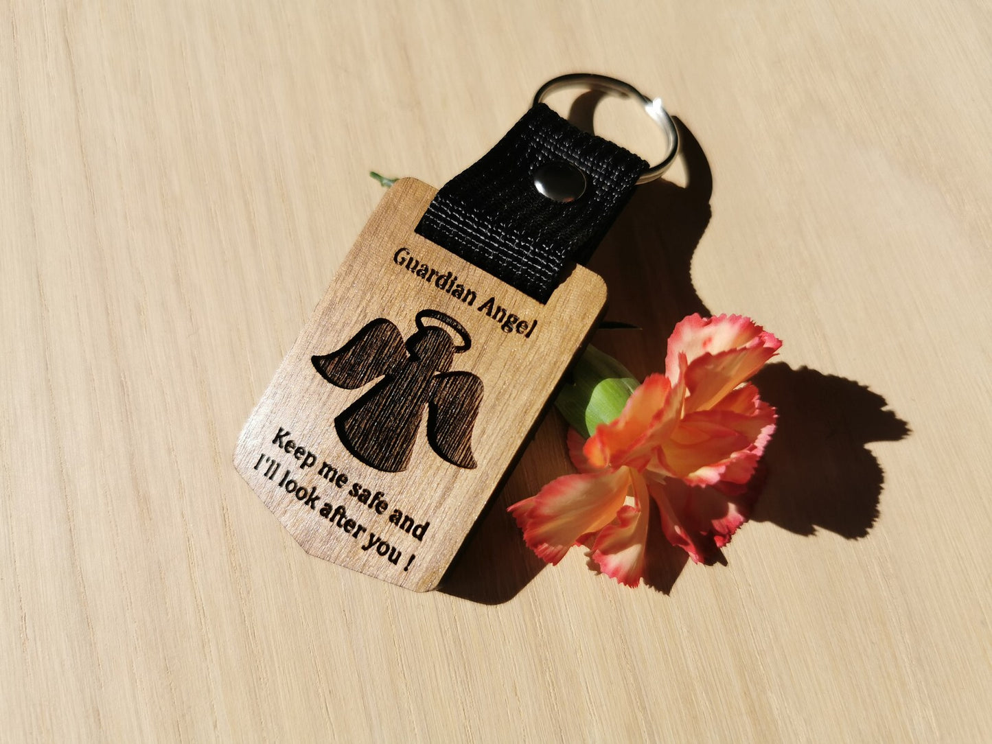 Guardian Angel keyring keychains (Walnut & Bamboo)