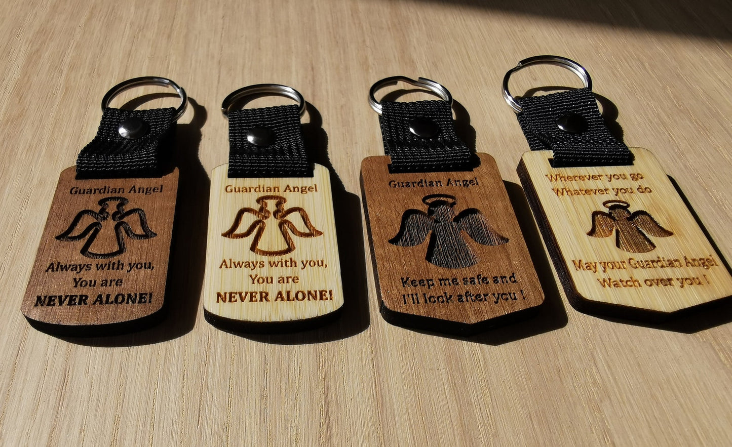 Guardian Angel keyring keychains (Walnut & Bamboo)