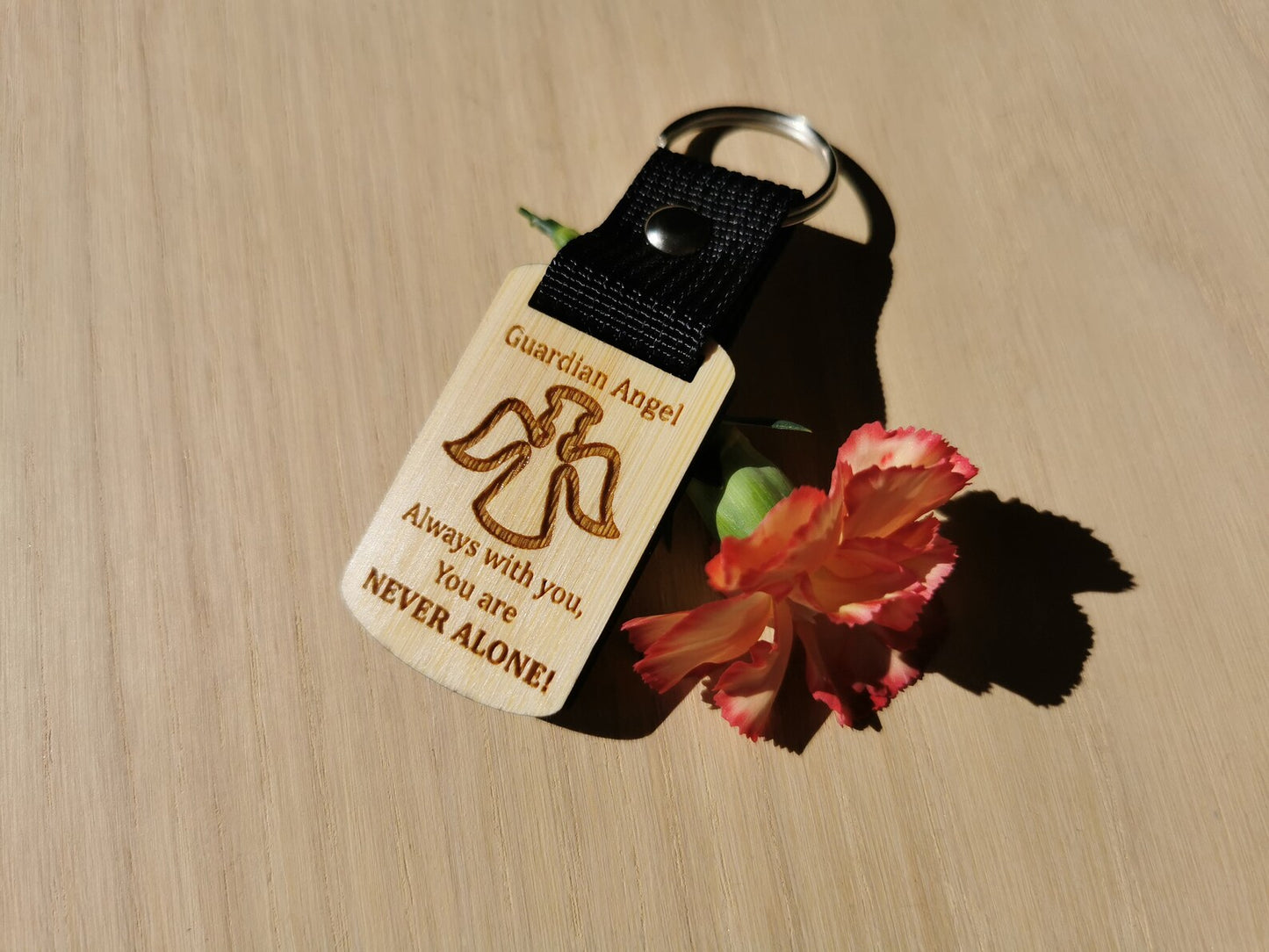 Guardian Angel keyring keychains (Walnut & Bamboo)