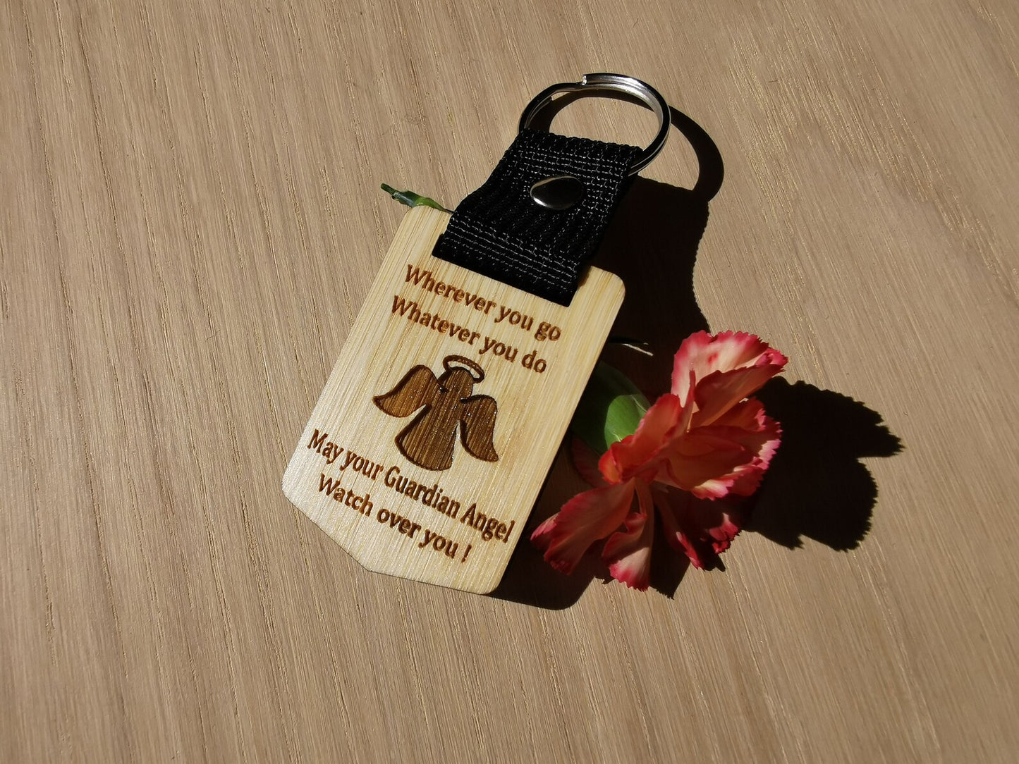 Guardian Angel keyring keychains (Walnut & Bamboo)