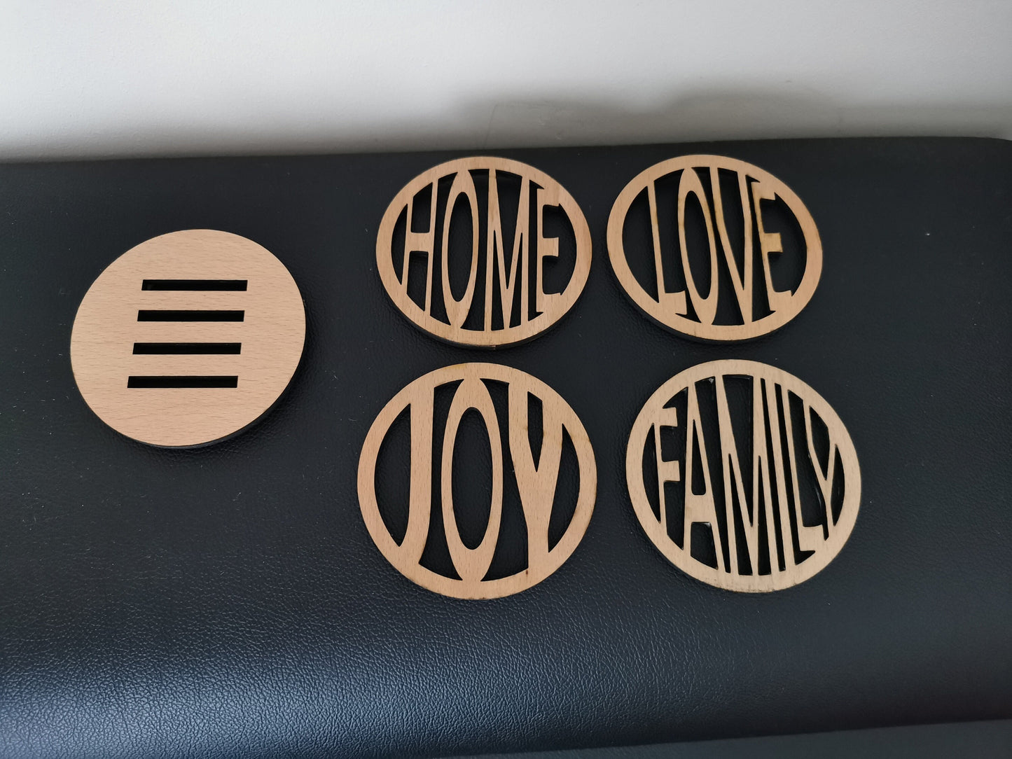 Set of 4 Coasters - Family, Love, Home and Joy - with holder