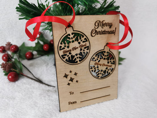 Christmas Bauble Card - Laser Cut from Plywood - Personalised Wooden Gift