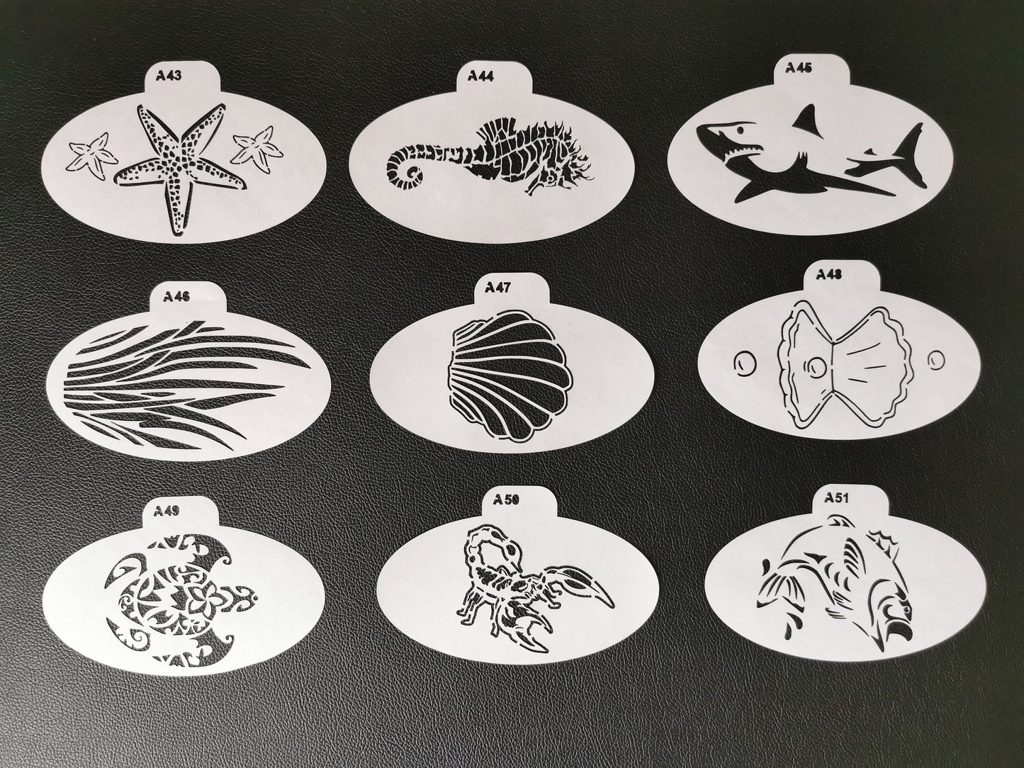 Stencil Set - 9 stencils - For Airbrush Body and Face Painting - Sea life