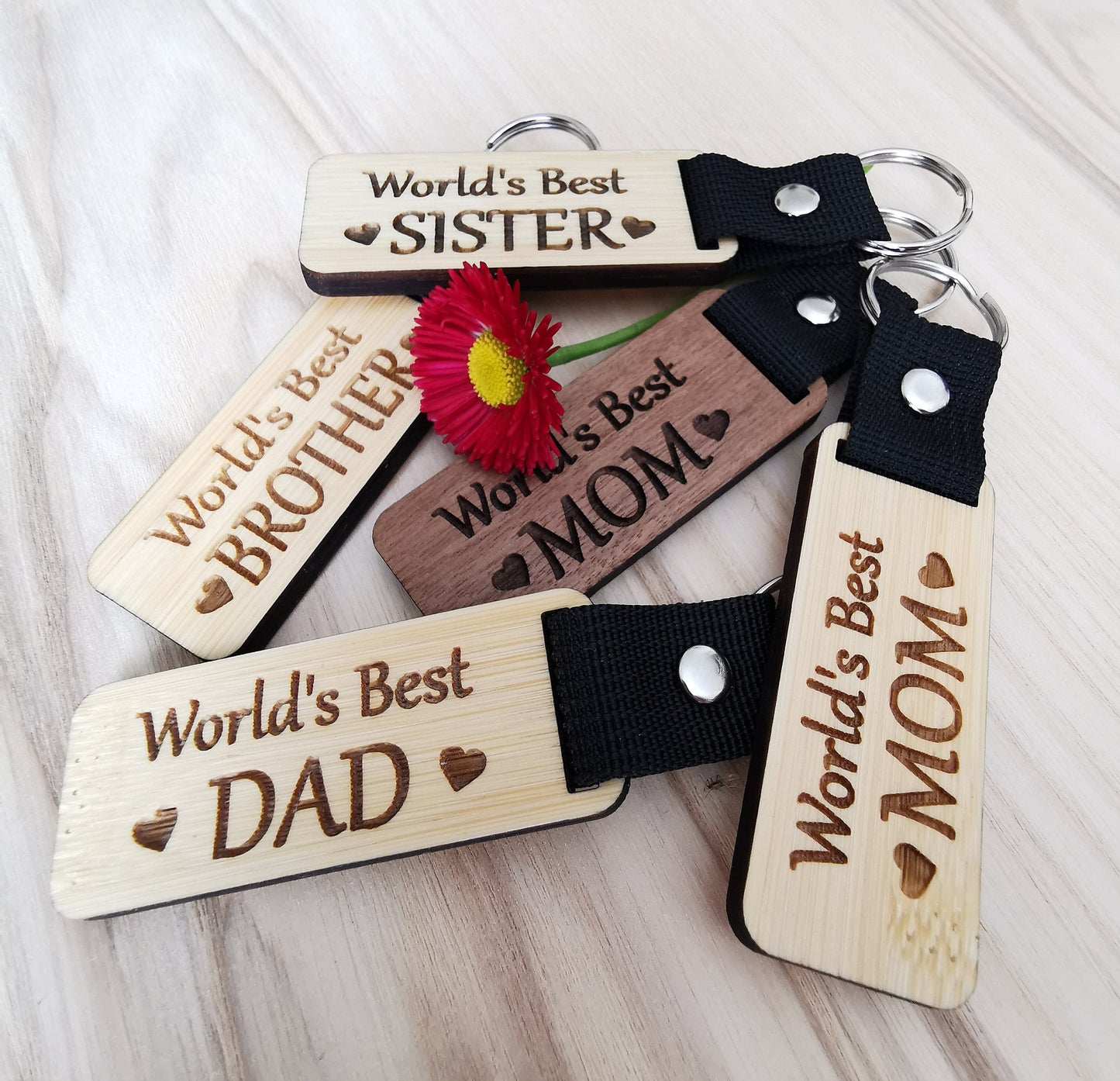 Family Gift Keyring-Keychains (Walnut & Bamboo 5mm)