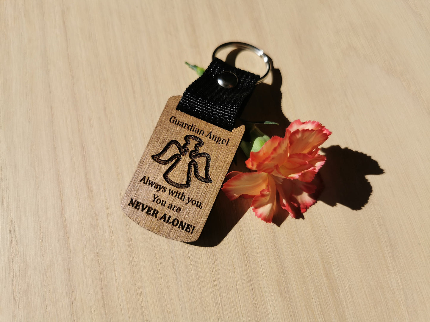 Guardian Angel keyring keychains (Walnut & Bamboo)