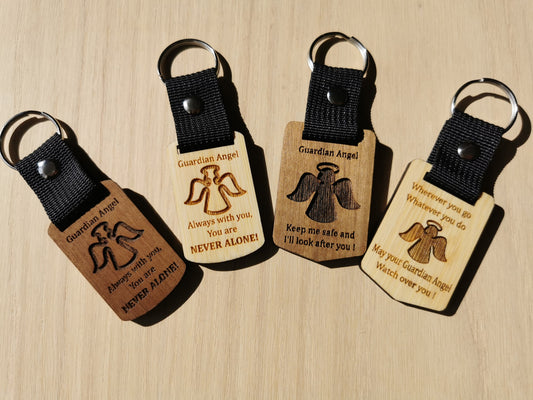 Guardian Angel keyring keychains (Walnut & Bamboo)